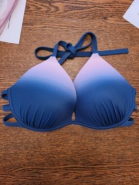 Blue to Light Pink Ombre Halter Bikini Top New With Tags 38D Shade & Shore